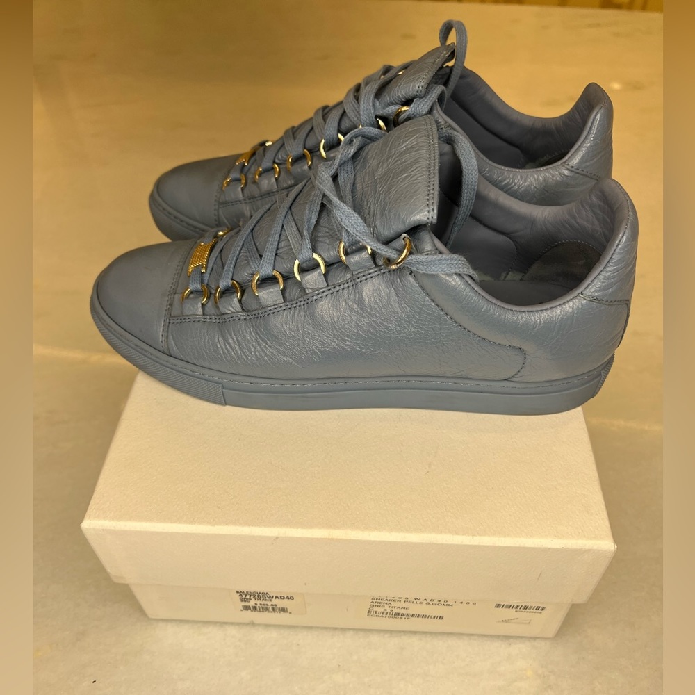 BALENCIAGA WOMENS SNEAKER PELLE ARENA GRIS TITANE TEAL SZ EU 39C - Picture 2 of 11